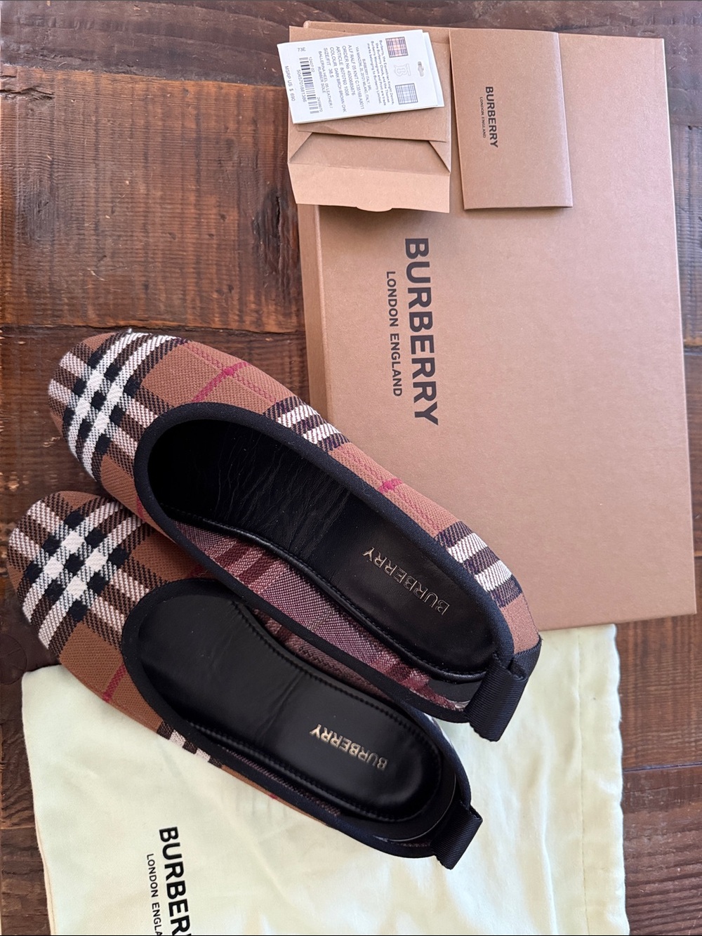 Burberry Brown & Black Vintage Check Ballet Flats